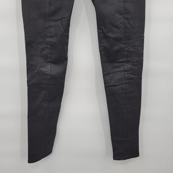 Rag & Bone Women Black Lamb Leather Cotton Low Rise Skinny Moto Jeans Size 24 - Picture 3 of 13